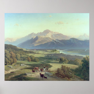 Affiche Conducteur de bestiaux à cheval avec ses bétail