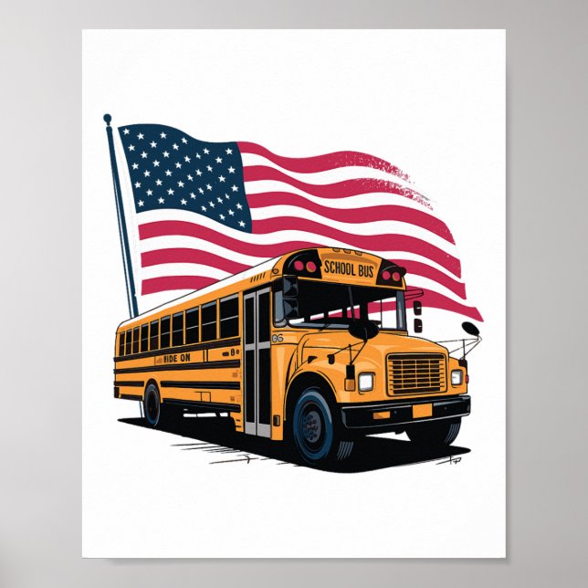 Affiche Conducteur de bus scolaire Drapeau Usa  (Devant)