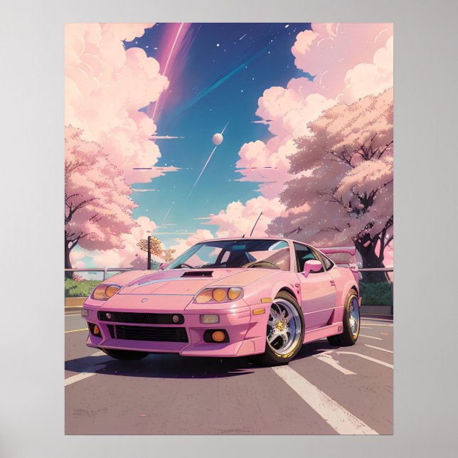 Affiche Conduite de voiture rose Pastel esthétique à Tokyo (Devant)