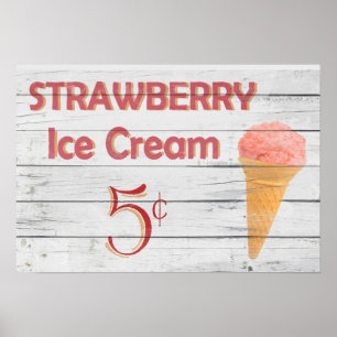 Affiche Cône de crème glacée fraise