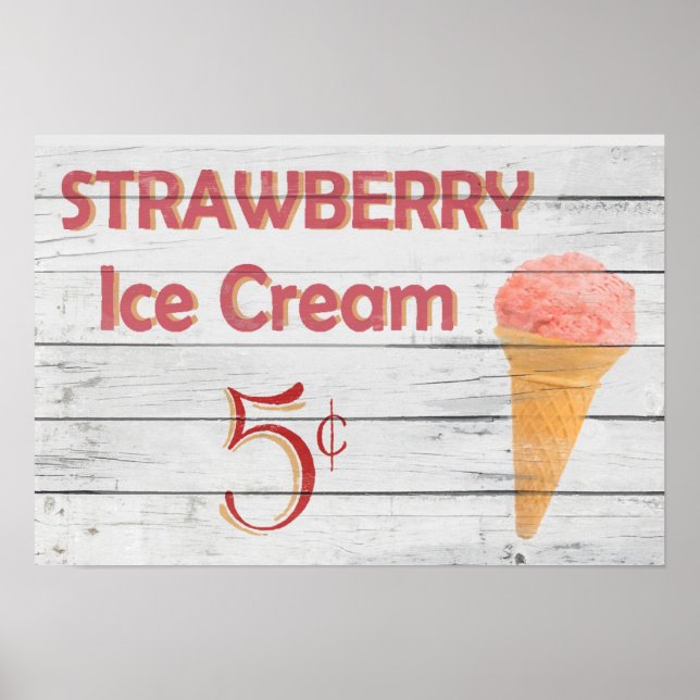 Affiche Cône de crème glacée fraise (Devant)