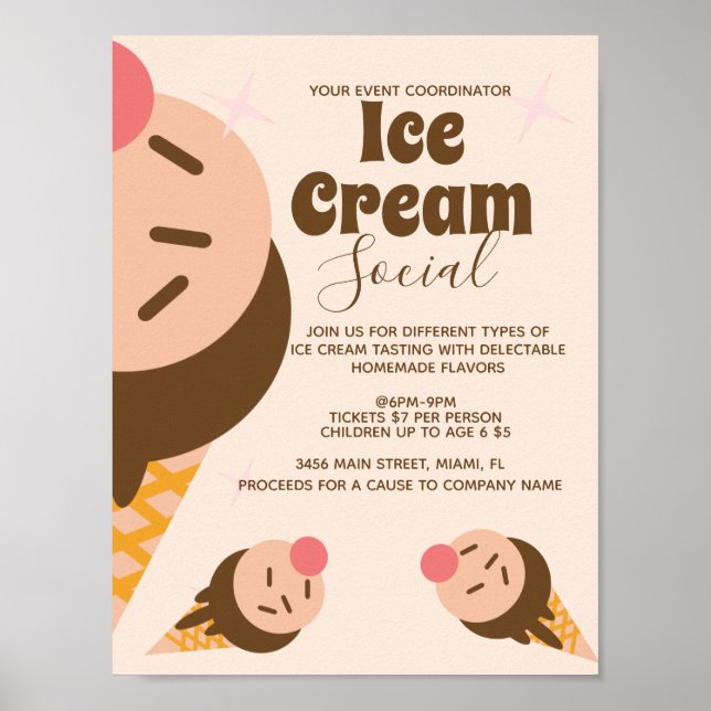 Affiche Cône de glace Groovy Social Flyer  (Devant)