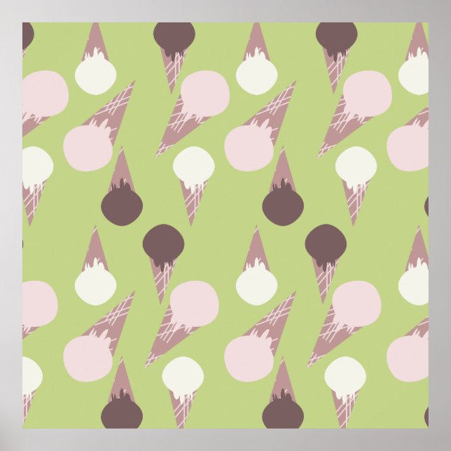 Affiche Cône de Glace Vert Motif (Devant)