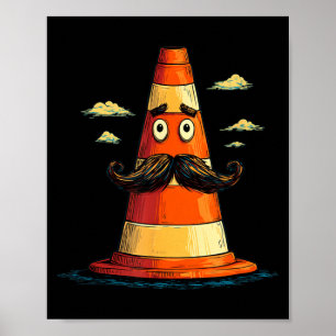 Affiche Cône de signalisation cool avec barbe et moustache
