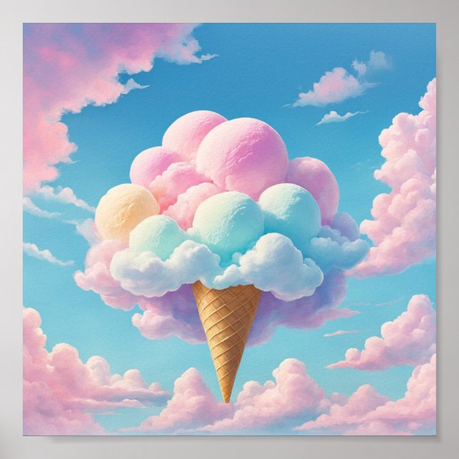 Affiche Cône glace nuage doux en pastel (Devant)