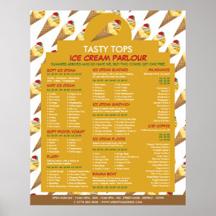 Affiche Cônes de glace, Menu de salon de glace