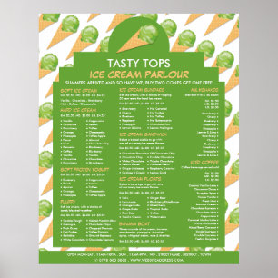 Affiche Cônes de glace, Menu de salon de glace
