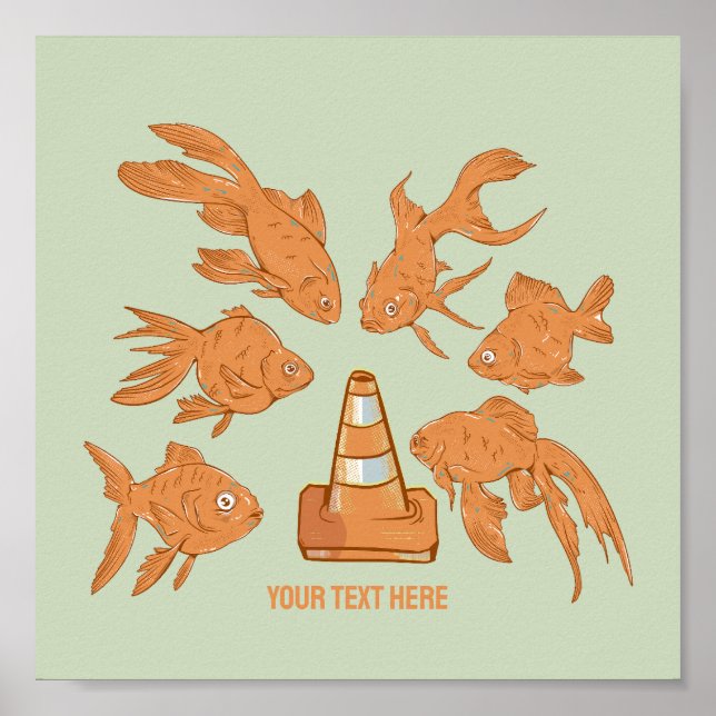 Affiche Cônes de la route et poisson rouge orange (Devant)
