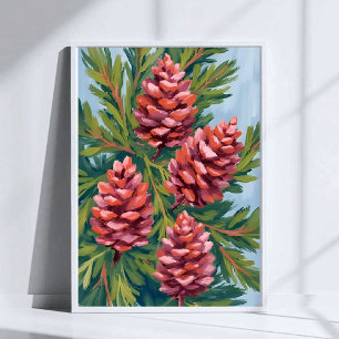 Affiche Cônes de pin d'hiver   Peinture aquarelle de natur