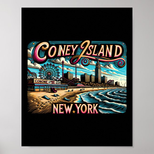 Affiche Coney Island New York Voyage Été Vacances Familial (Devant)