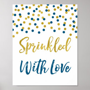 Affiche Confetti Bleu de la Marine d'or saupoudré avec sig
