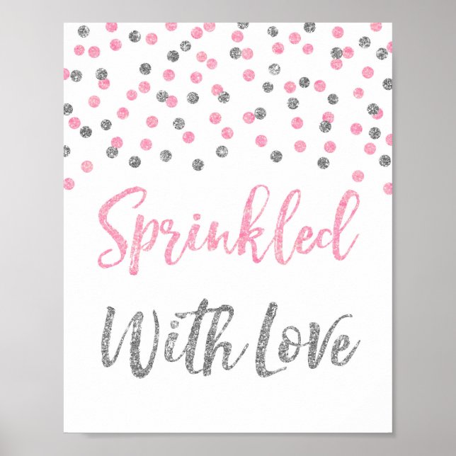 Affiche Confetti d'argent rose parsemé d'un signe d'amour (Devant)