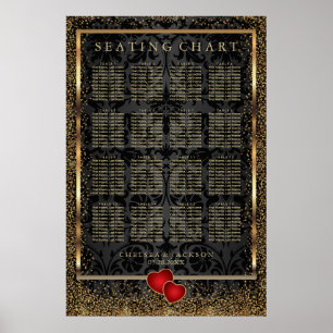 Affiche Confetti d'or et Damas noir - Carte de siège