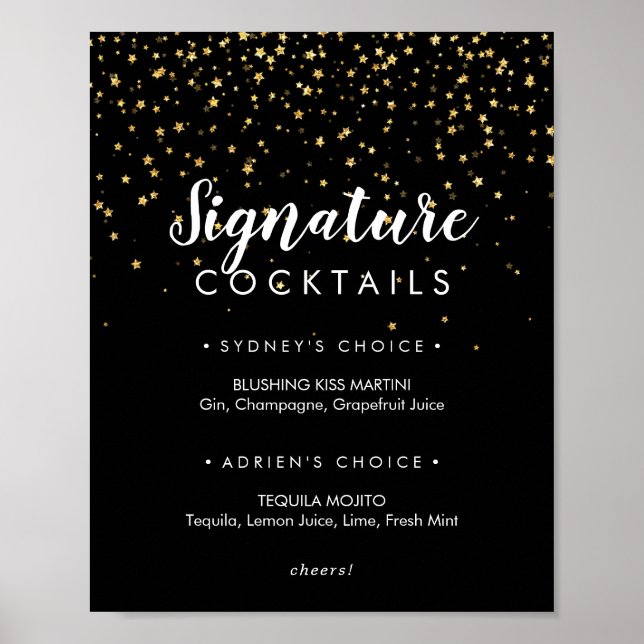 Affiche Confetti d'or | Signature noire Signal Cocktails (Devant)