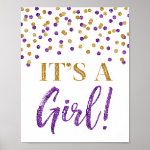 Affiche Confetti d'or violet C'est un signe de Baby shower