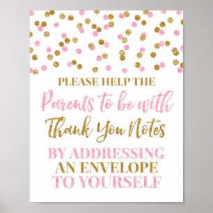 Affiche Confetti en or rose Adresse un Baby shower en enve