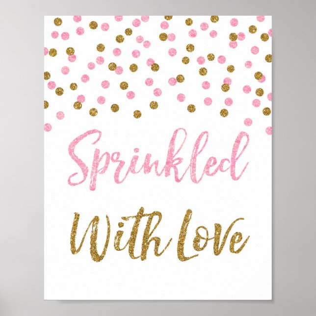 Affiche Confetti en or rose saupoudrée d'un signe d'amour (Devant)