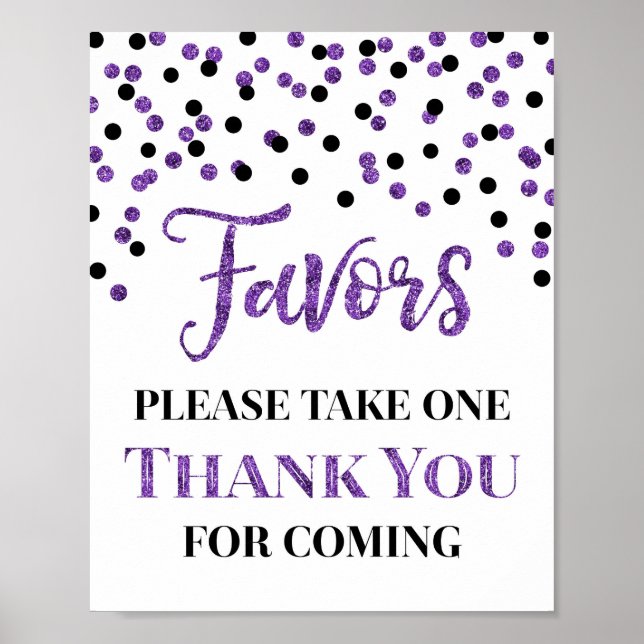 Affiche Confetti violet noir favorise le signe Baby shower (Devant)