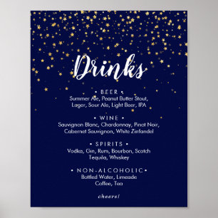 Affiche Confettis dorés Panneau de menu de boissons de m