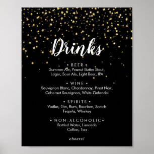 Affiche Confettis dorés Panneau de menu des boissons de