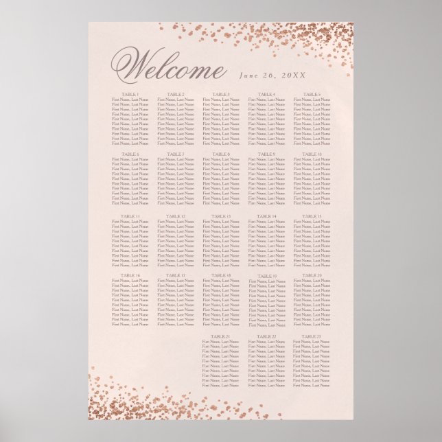 Affiche Confettis élégants | 20 + Plan de table de mariage (Devant)