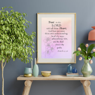 Affiche Confiance dans le Seigneur Bible Verse Floral Aqua