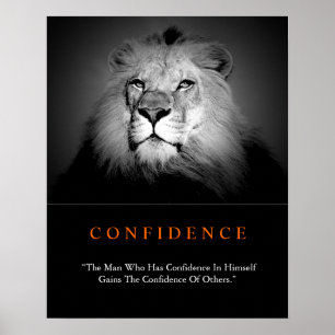 Affiche Confiance Motivationnelle tendance Lion noir blanc