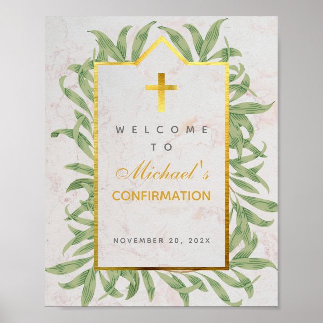 Affiche Confirmation Bienvenue Verdure Faux Gold Botanique (Devant)