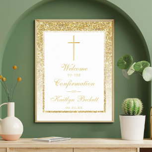 Affiche Confirmation Ou Baptême De Parties scintillant Or