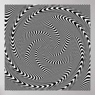 Affiche confusing hypnotic swirl lines pattern black white