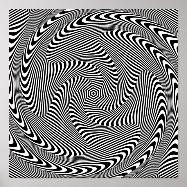Affiche confusing hypnotic swirl lines pattern black white (Devant)