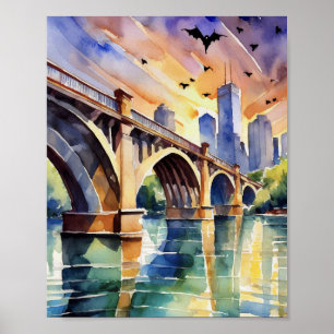 Affiche Congress Avenue Bat Bridge Austin Texas Watercolor