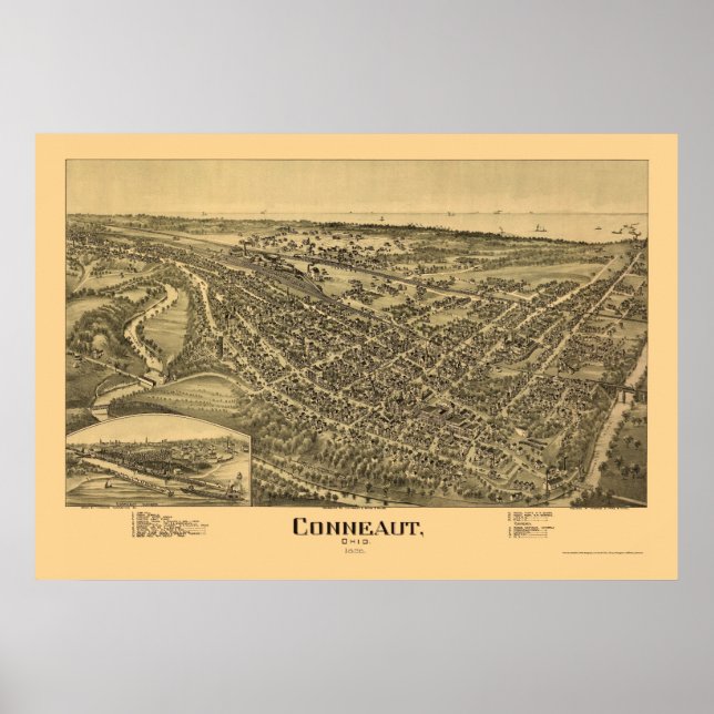 Affiche Conneaut, OH Carte panoramique - 1896 (Devant)