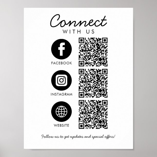 Affiche Connectez-vous aux médias sociaux américains 3 QR  (Devant)