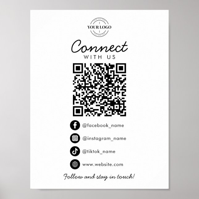 Affiche Connectez-vous aux médias sociaux américains QR Co (Devant)