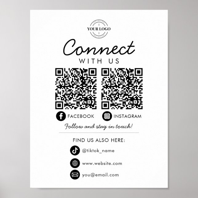 Affiche Connectez-vous aux médias sociaux américains QR Co (Devant)