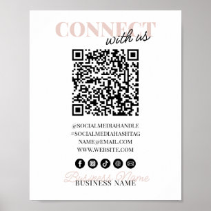 Affiche Connectez-vous avec nous QR Code Pink Script Nom c