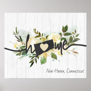 Affiche Connecticut État Personnalisé Maison Ville Rustiqu