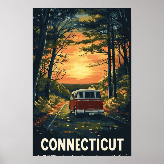 Affiche Connecticut États-Unis Art Vintage Voyage (Devant)