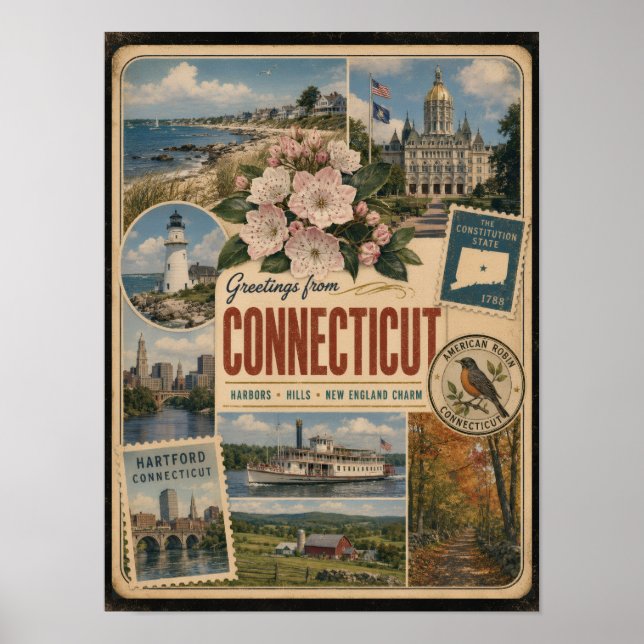 Affiche Connecticut Style Authentique Vintage (Devant)