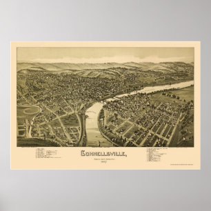 Affiche Connellsville, carte panoramique de PA - 1897