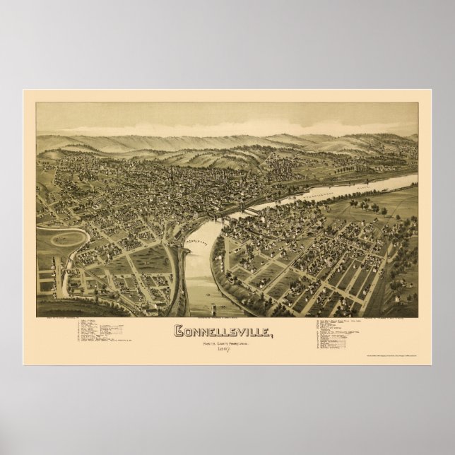 Affiche Connellsville, PA Carte panoramique - 1897 (Devant)