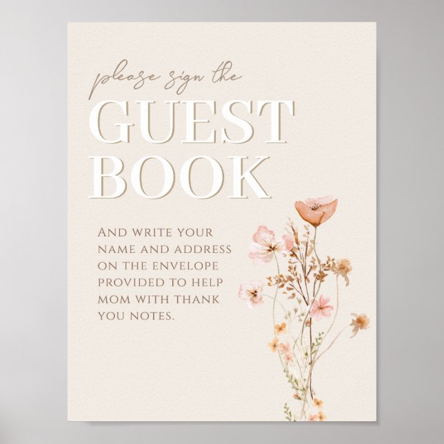 Affiche Connexion du livre d'hôtes pour Baby shower Fleur  (Devant)