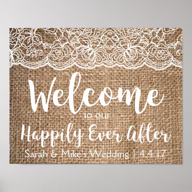 Affiche Connexion Mariage Burlap & Lace - Heureux Jamais A (Devant)