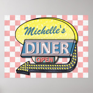 Affiche Connexion Retro Diner avec flèche gauche Personnal