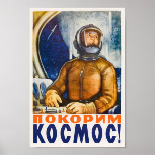 Affiche Conquérons l'espace - propagande soviétique de