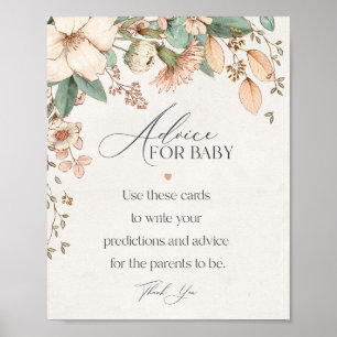 Affiche conseil baby shower floral rose pour bébé