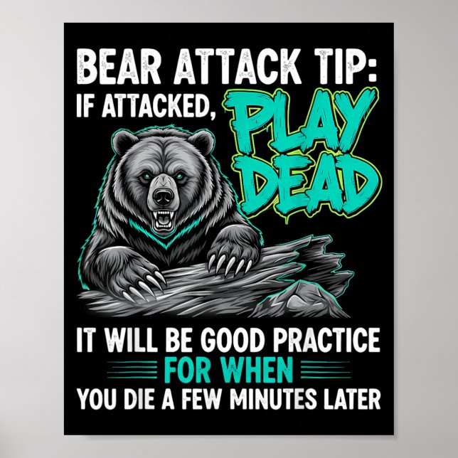Affiche Conseil d'attaque d'ours Faire le mort Humour noir (Devant)