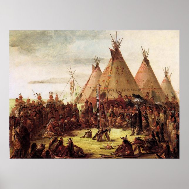 Affiche Conseil de guerre sioux George Catlin vers 1850 (Devant)