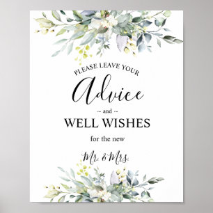 Affiche Conseil et souhaits Mariage d'aquarelle verte